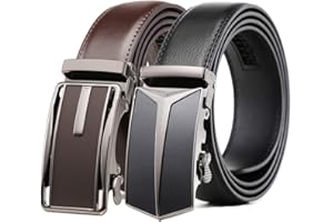 Founders & C Mens Belt 2 Pack,Leather Ratchet Click Belt Dress with Slide Buckle 1 3/8" in Gift Set Box- Size Adjustable