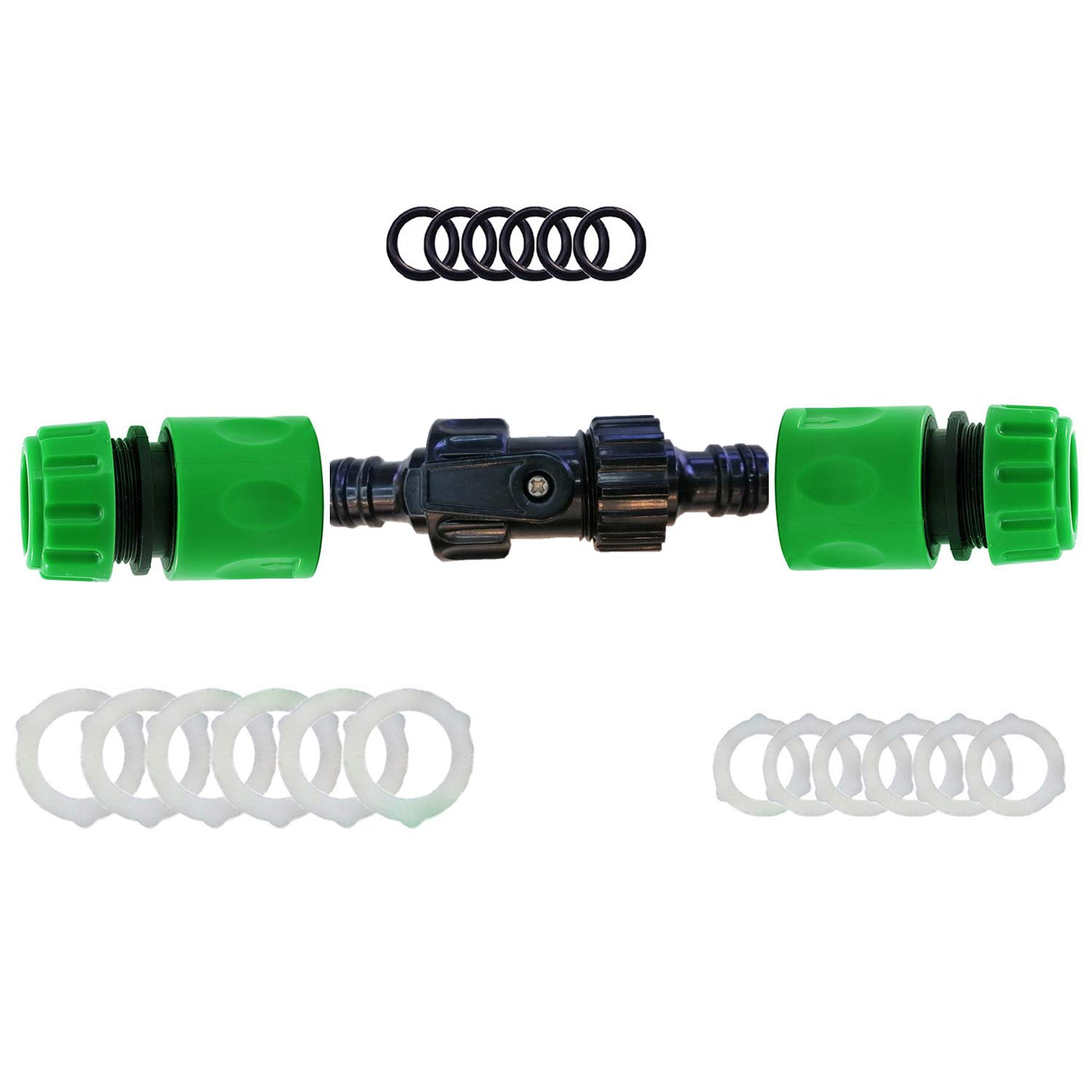 YAAVAAW Hose Pipe Extension Connector Kit for Join Garden Hosepipe (with 1Pcs Quick Release Inline Tap Shut-Off Valve+ 2Pcs 1/2" Hose End Quick Connectors) Compatible with Hozelock