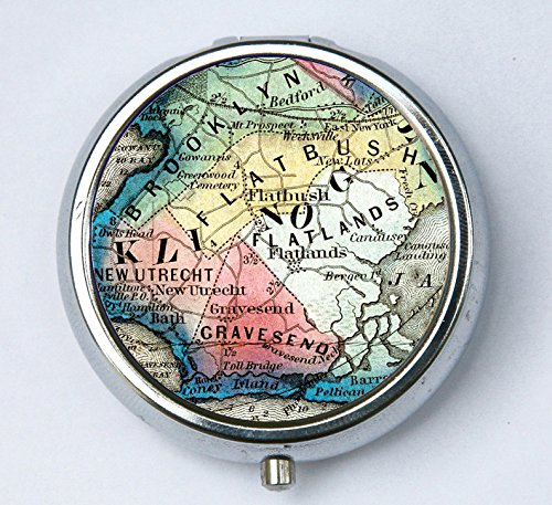 Brooklyn New York NY Pill case pill box pillbox holder Vintage Map