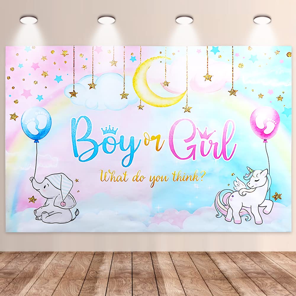 Gender Reveal Backdrop Banner Boy or Girl Photography Background Pink and Blue Decorations Baby Shower, 59 x 39 Inches