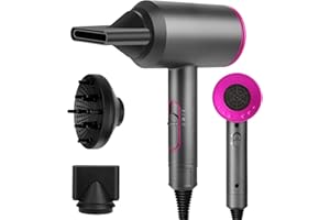 Lostrain Hair Dryer, 1800W Blow Dryer Negative Ion Professional Quick Drying Powerful Hairdryer with Diffuser, Nozzles Attach