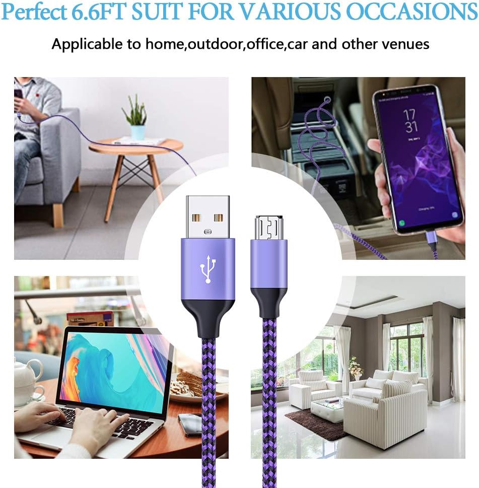 Micro USB Cable, Ailkin 5-Pack 6.6ft High Speed Nylon Braided Android Charging Cables for Samsung Galaxy J8/J7/S7/S6/Edge/Note5, Sony, Motorola, HTC, LG Android Tablets and More USB to Micro USB Cords