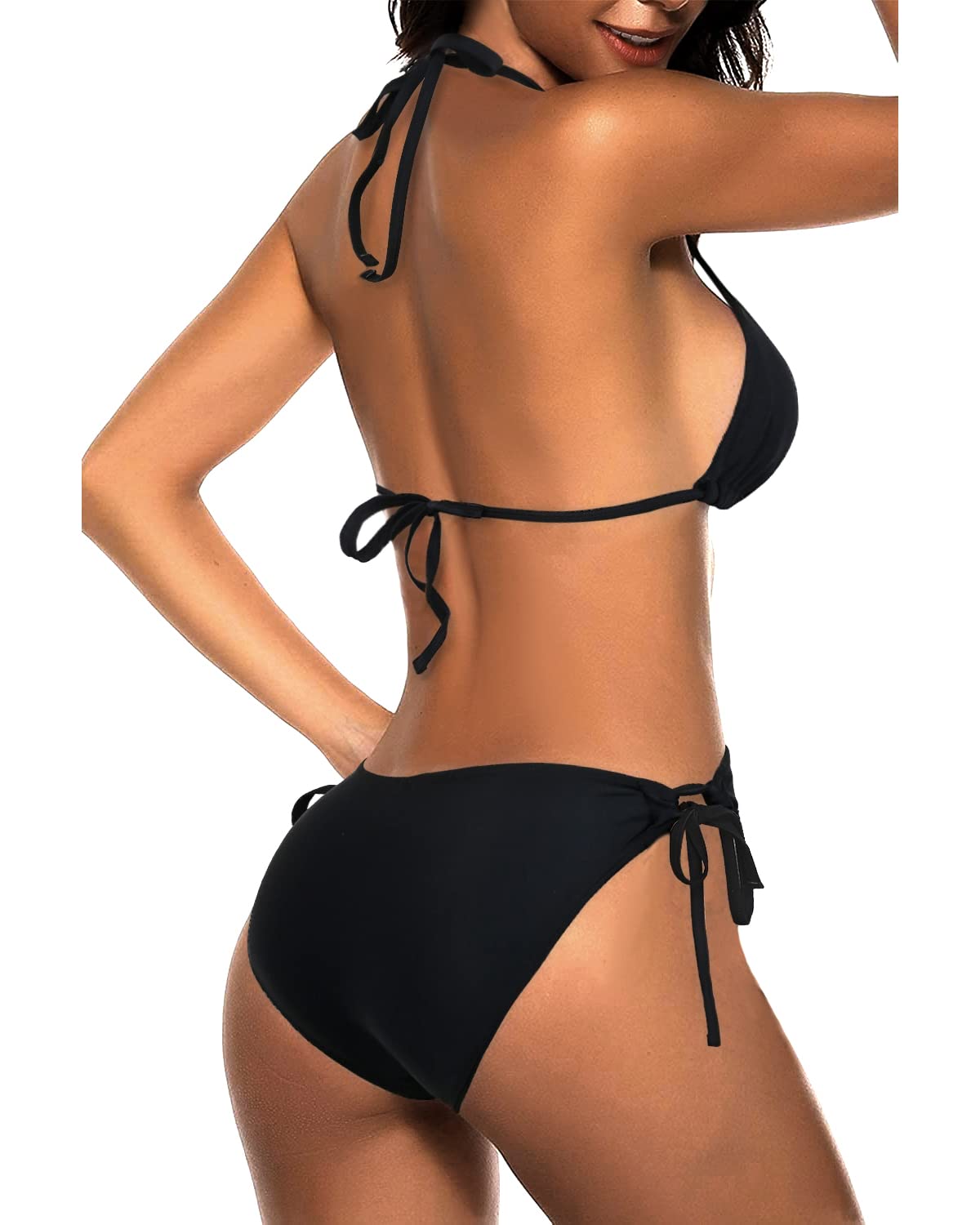 Tempt Me Women Black Triangle Bikini Sets Halter Two Piece Sexy Swimsuit String Tie Side Bathing Suit L - Image 2