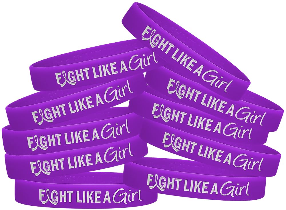 Fight Like a Girl Hybrid Silicone Wristband Bracelet for Pancreatic Cancer, Lupus, Alzheimer's Awareness (10 Pack) - Purple — image 1