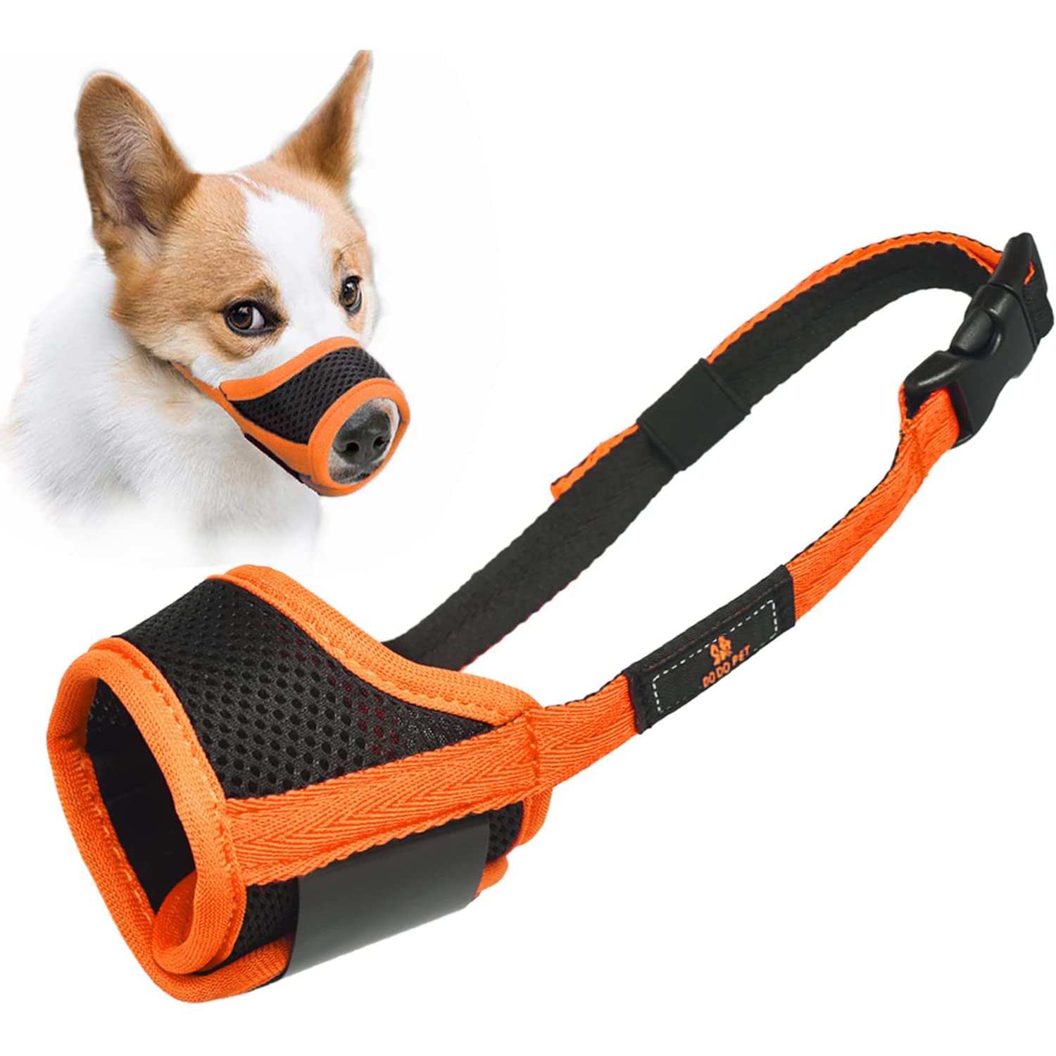 Dog Muzzle Nylon Mesh Breathable Soft Muzzle Guard for Dogs Prevent Biting Adjustable Loop Pet Mouth Cover for Chewing Anti-Barking Anti-Chaos Puppy Muzzles (Orange, M)
