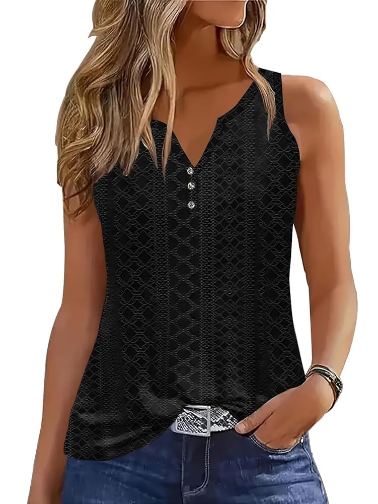 Photo 1 of (MEDIUM) Tank Tops for Women Summer Tops Casual Button Down Shirts Loose Fit V Neck Sleeveless T Shirts