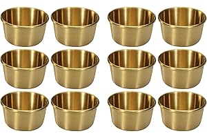 Cenroelon 12Pcs 2 Oz Stainless Steel Dipping Sauce Cup, Mini Dip Bowls, Reusable Metal Condiment Cups Ramekins Containers (Go
