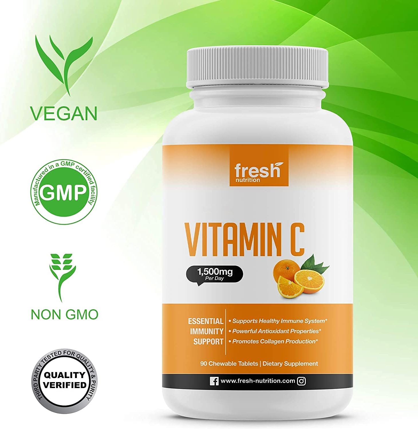 Vitamin C - Powerful 1500mg Per Day Immune Support - Tasty Chewable Vitamin C Supplement All Year-Round Potent Support - Vegan Friendly, Non-GMO, Gluten & Soy Free - All Natural Vit C immunity Booster: Health & Personal Care