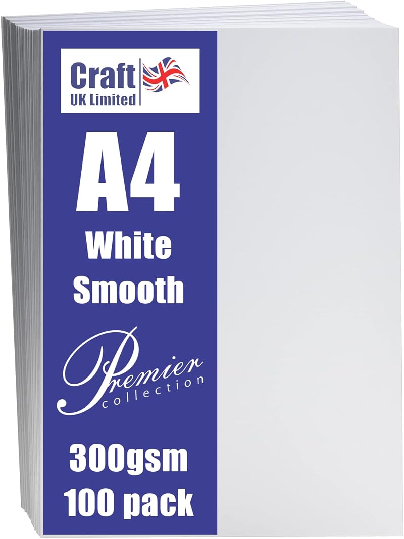 Craft UK A4 300Gsm 100 Sheets White Card 29.6 x 21 x 0.1 cm