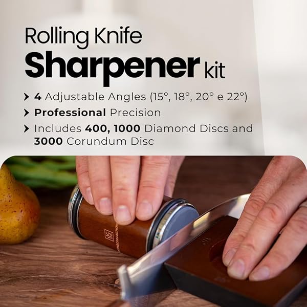 ACBS HOME COLLECTION ROLLING KNIFE SHARPENER KIT – MANUAL KNIFE SHARPENERS WITH MAGNETIC HOLDER – KITCHEN KNIVES SHARPENER WITH DIAMOND & CORUNDUM DISCS – 15°, 18°, 20° & 22°