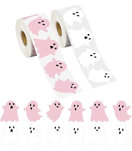 JarThenaAMCS 580 Calcomanías De Halloween Con Diseño De Murciélago Y Fantasma, Calcomanías De Papel De Fantasma, Color Blanco Y Negro, Calcomanías Autoadhesivas Para Sobres, álbumes De Recortes
