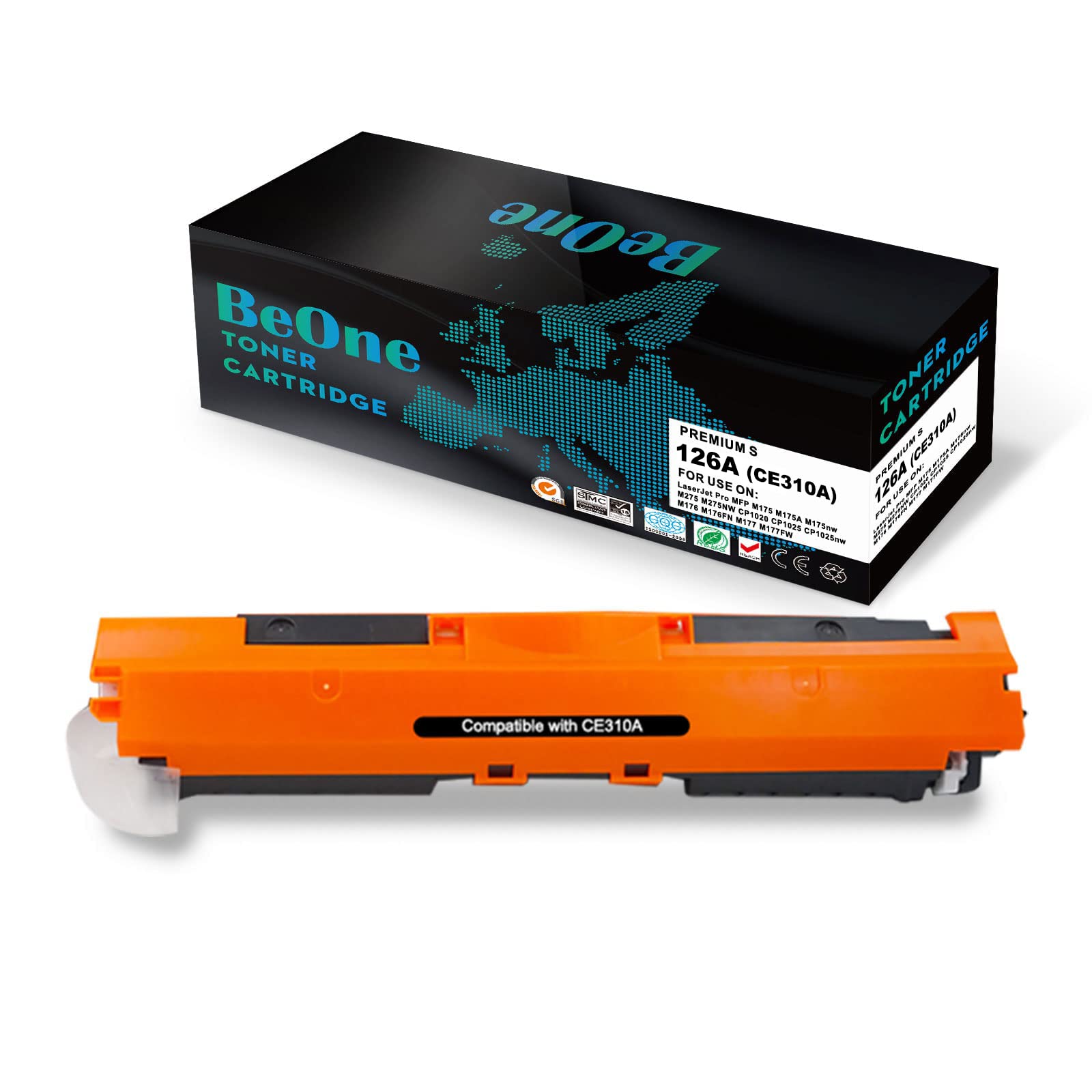BeOne 126A CE310A 130A CF350A Toner Cartridge Compatible for Laserjet Pro 100 Color MFP M175 M175A M175nw M275 M275NW CP1020 CP1025 CP1025nw M176 M176FN M177 M177FW Printers (1 Black)