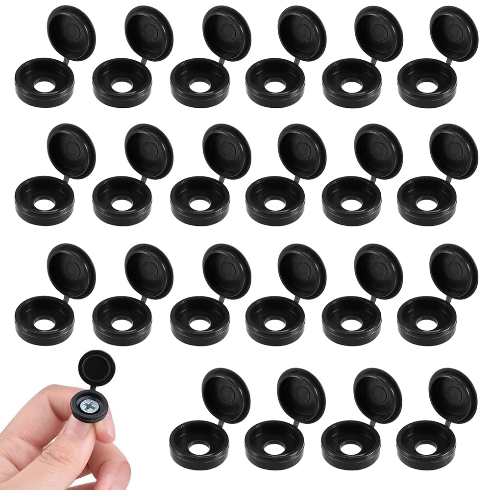 DCQQ 200 Pieces Plastic Fold Screw Snap Covers,Hinged Screw Cover Caps,Screw Decorative Covers (Black)