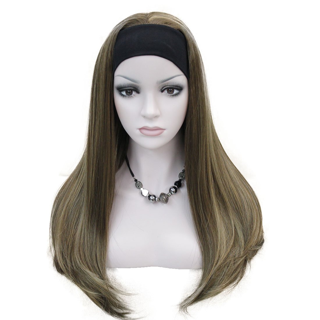 Lydell Long 3/4 women's wigs hairpiece Straight with Adjust Black Headband Blonde Highlighted wig Synthetic Hair (L10-124)
