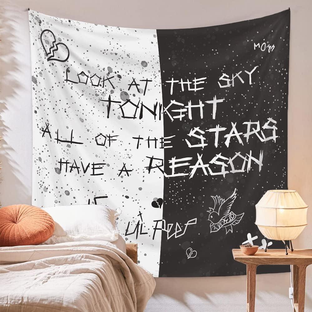 Tapestries - LWZAYS Rapper Wall Tapestry Lil Peep Tapestries Juice Wrld Black and White Star Tapestry for Bedroom Dorm Hip Hop Home Decorations Wall Hanging 60'' X 50''