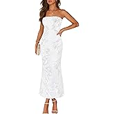 MEROKEETY Women's Floral Strapless Maxi Dress 2026 Summer Mesh Tube Bodycon Formal Wedding Guest Cocktail Party Long Dresses