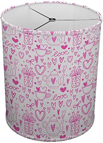 Hardback Linen Drum Cylinder Lamp Shade 8" x 8" x 8" Spider Construction [ Teapot Pink Hearts ]