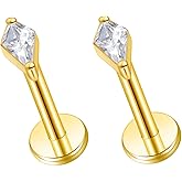 G23 Titanium 16g 18g 20g Flat Back Studs Earrings | F136 Implant Grade Titanium Press Fit Threadless Push in Labret Cartilage Helix Lip Monroe Tragus Conch Piercing Jewelry