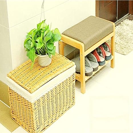 SBDLXY Schuhhocker wechseln Massivholz Stoff Aufbewahrungshocker