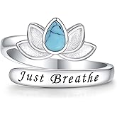 ReBest Vintage Spoon Rings for Women Adjustable 925 Sterling Silver Feather Cross Just Breathe Ring Thumb Ring Valentines Day Mother's Day Gifts for Mom & Grandma