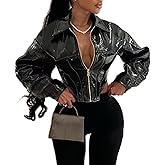 REASERAL Womens PU Leather Cropped Jacket Lapel Short glossy Jakcet Motor Streetwear Going Out Sexy Jacket