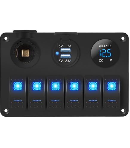EATAKWARD 6 Gang Rocker Switch Panel 12V - 40 Amp Max, ON/Off Toggle Box For Car Truck Boat RV