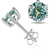 Sterling Silver Moissanite Earrings for Men Women, 2Ct Pair 6.5MM Round Cut Lab Imitation-diamond Stud Earrings 18K White Gold Plated Jewelry Gifts