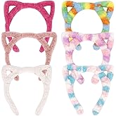 GAFATORY Plush Cat Ear Headbands, 6 Pack Furry Hair Accessories for Women Girls, Soft Comfort Headband for Skincare Makeup Cosplay, Assorted Colors, One Size Fits Most