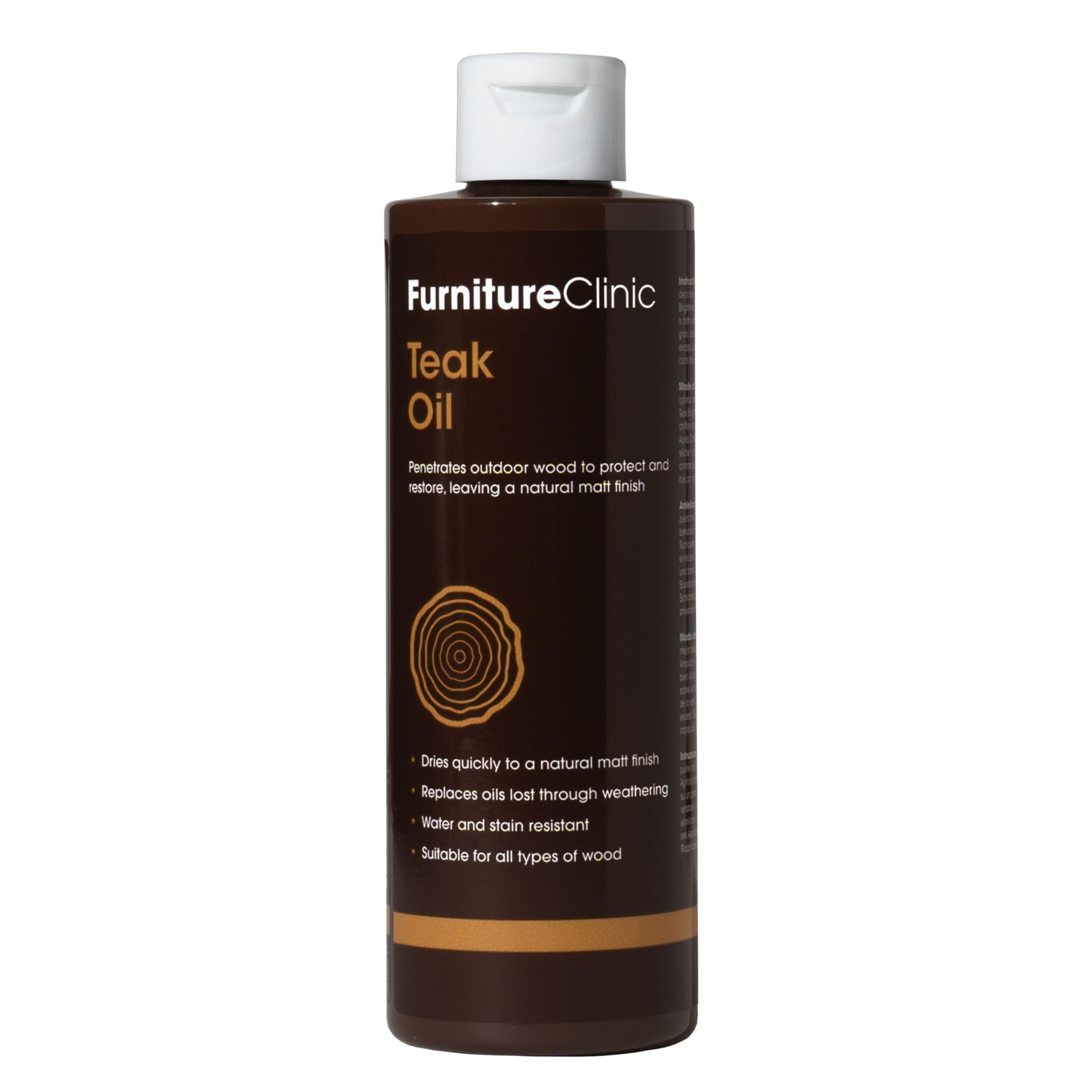 Furniture Clinic Teak Oil - Outdoor Wood Oil Protects Garden Furniture - Restores Wood & Prevents Drying & Deterioration - Quick Drying - Natural Matt Finish - 500ml