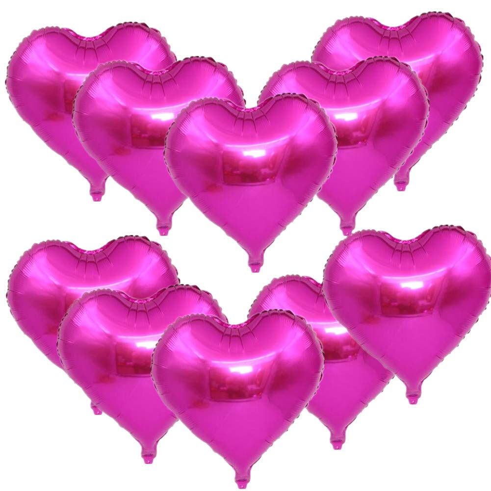 Zhiheng 10pcs Hot Pink Heart Balloos for Party Decoration,18inch Heart Shaped Foil Balloons for Birthday,Christmas,Graduation,Wedding Party Accessories (Rose) — image 1