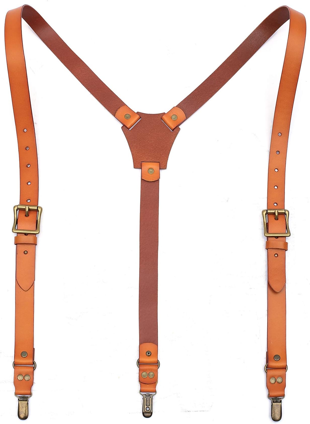 ROCKCOW Genuine Leather Suspenders/Groomsman Wedding Suspenders for Wedding & Party