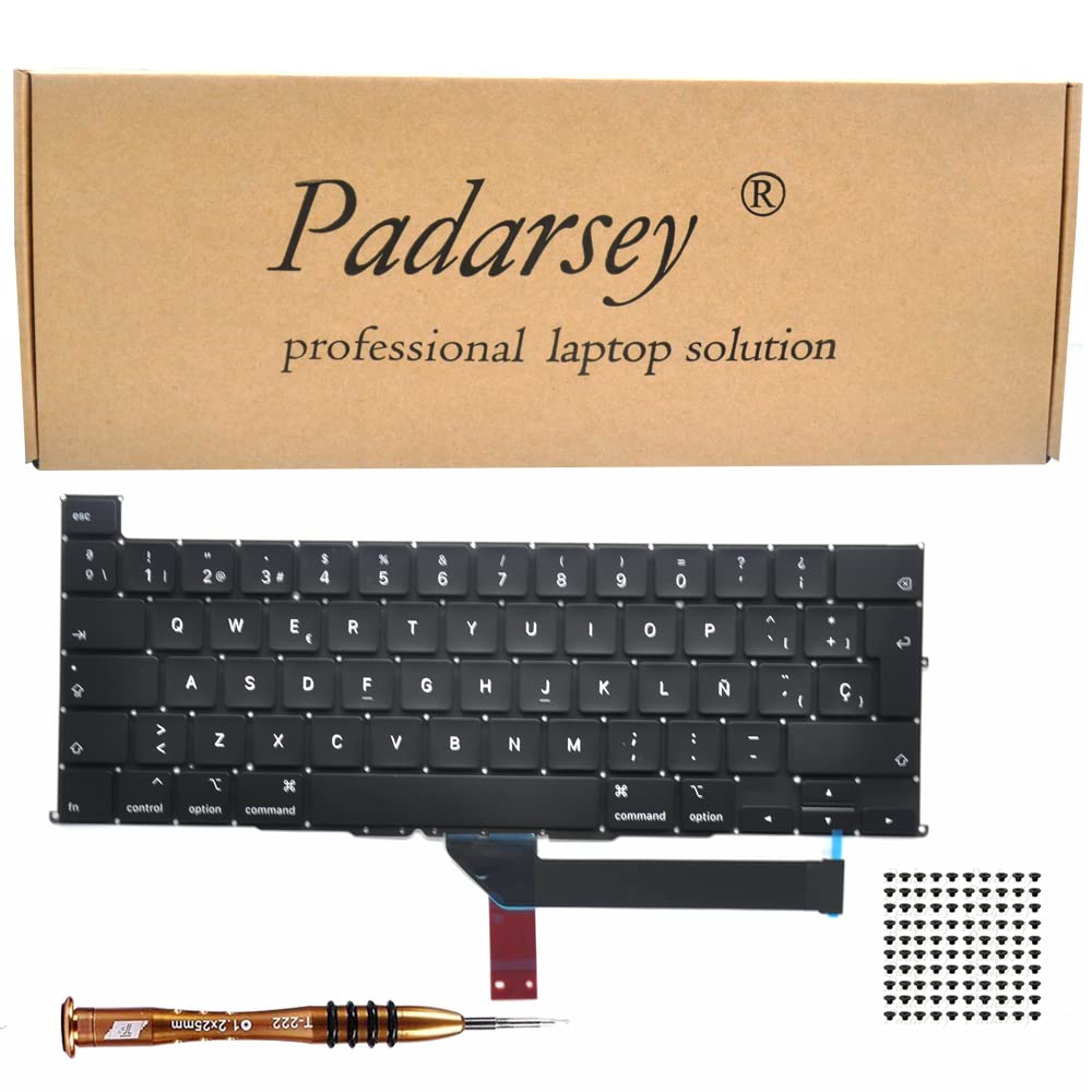 Pardarsey Replacement Spanish ESPAñOL Teclado Keyboard Compatible with MacBook Pro 16 Inch with Touch Bar A2141 Release 2019 + Keyboard Screws + Screwdriver