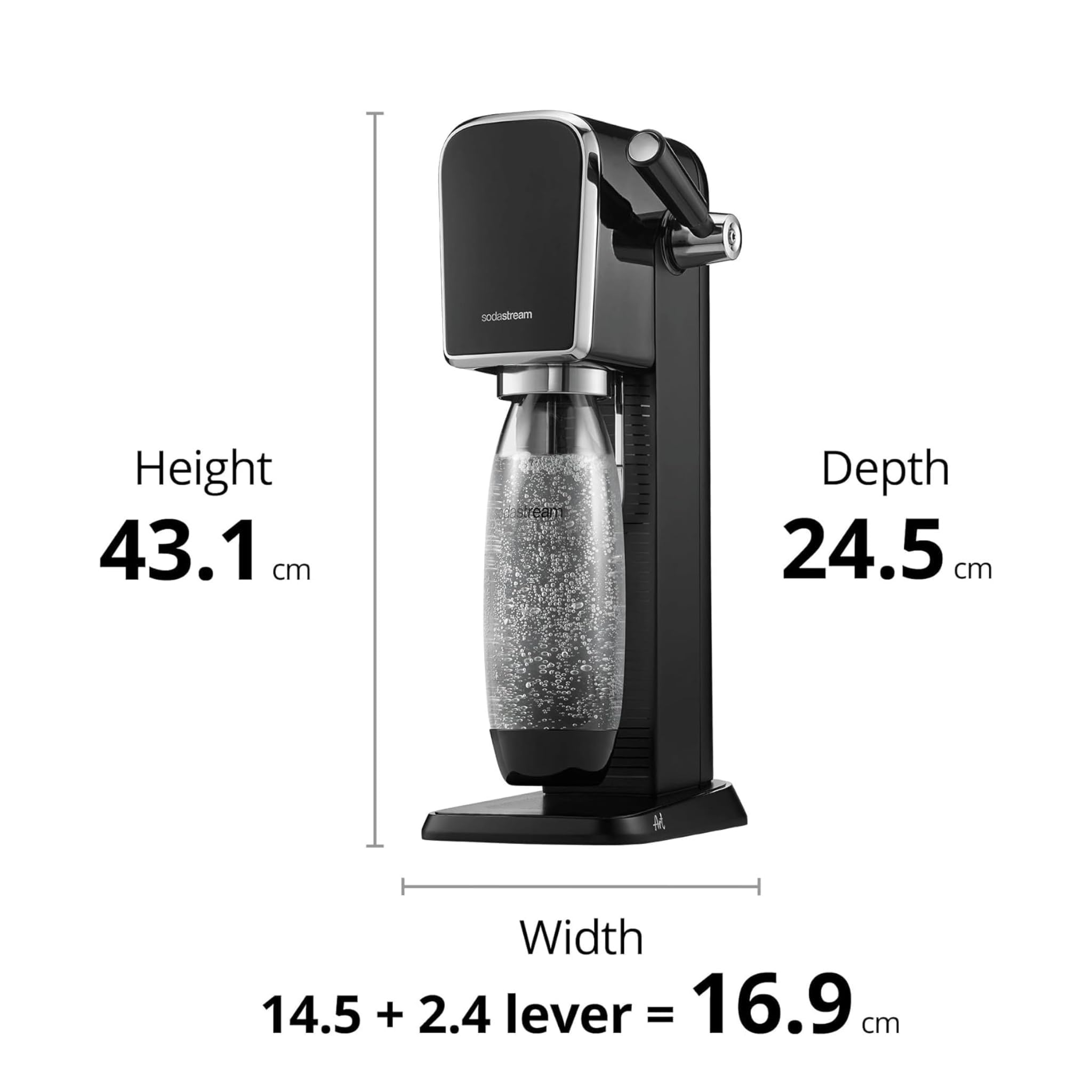 SodaStream Art Sparkling Water Maker (Black) with CO2 and Dishwasher Safe Bottle