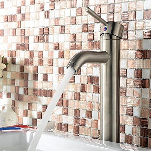 YAJO Modern Curve Spout Bathroom Vessel Sink Tall Faucet, Brushed Nickel