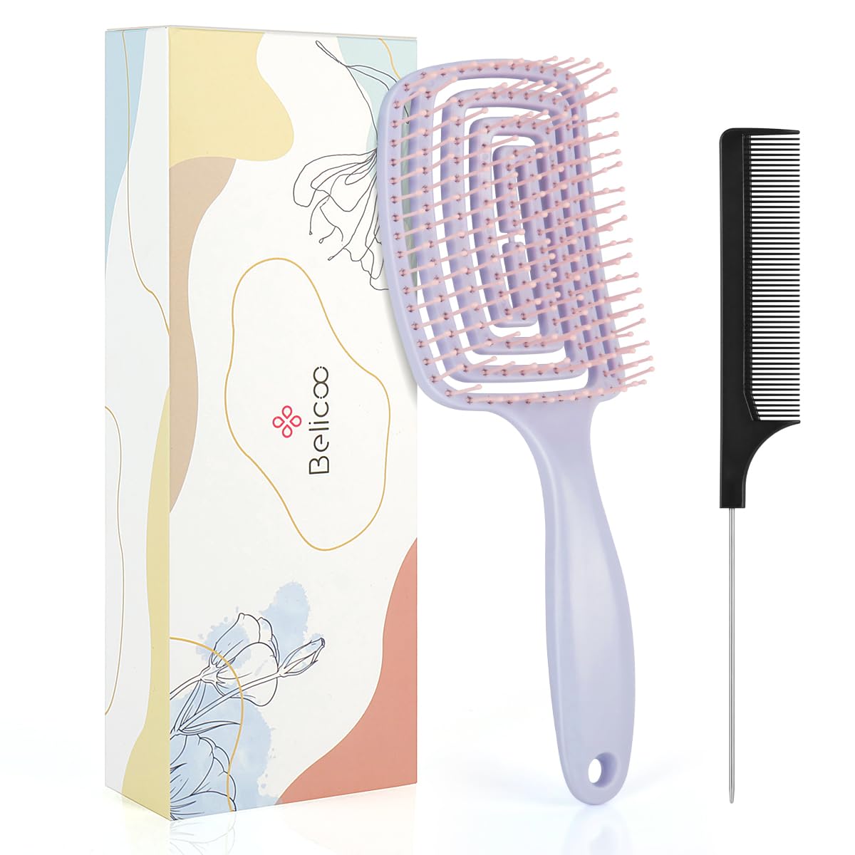 BELICOO Detangler Hair Brush, Wet & Dry Detangling Hair Brush for Women Tangles Hairbrush for Women, Men and Kids - Pink
