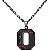 Ldurian Personalized Baseball Name Necklace, Stainless Steel Black Chain Sports Initial Name Necklaces, A-Z Letter 24inches Baseball Gifts for Men