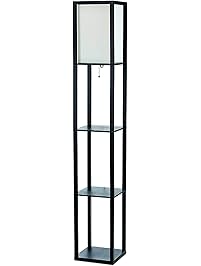 Simple Designs LF1014-BLK Floor Lamp Etagere Organizer Storage Shelf with Linen Shade, Black