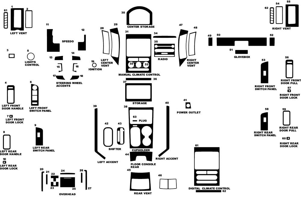 Rvinyl Rdash Dash Kit Decal Trim for Ford Edge 2009-2010 - Wood Grain (Walnut)