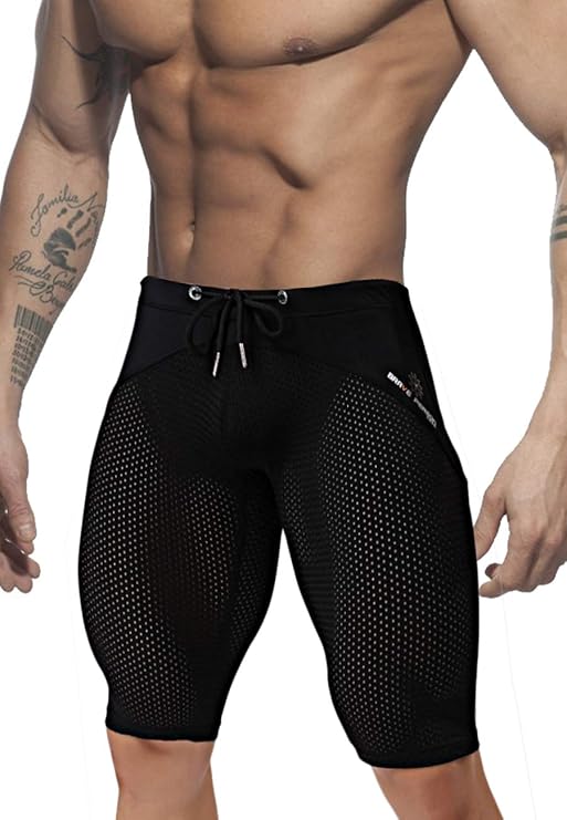 MIZOK Men's Yoga Capris Mesh Quick Dry Swimwear Workout