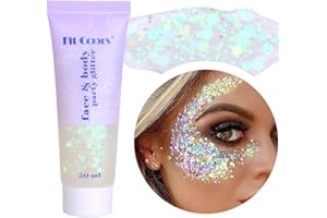 Paminify White Face Glitter Gel,Mermaid Body Glitter,Festival Rave Carnival Halloween Hair Sequins Face Glitter Paint Makeup,St Patricks Day Accessories,Sparkling Chunky for Women&Kids,50ML