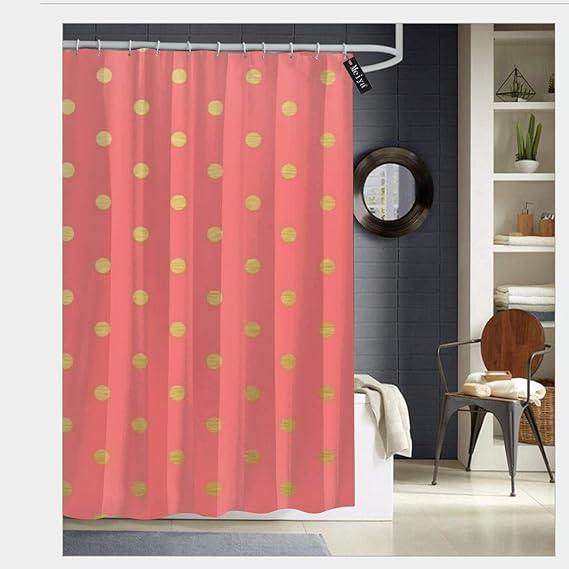 Bathroom Shower Curtain Gold Foil Polka Dots Modern Coral Pink Print Decorative Bathroom Curtain With 12 Hooks 72 X72 Amazon Co Uk Kitchen Home