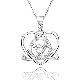 Sterling Silver Celtic Pendant Necklace Fashion Love Knot Cross Triangle with Cubic Zirconia Vintage White Gold Plated Hypoallergenic Jewelry with Chain Charms Birthday Gifts for Women