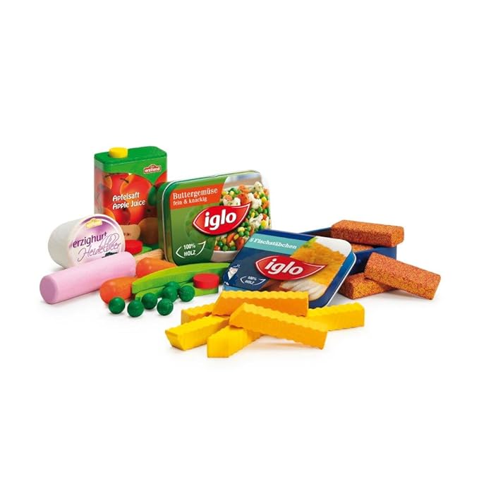 Erzi Spielzeug-Set, 12,3 x 12,2 x 12,5 cm, Holz, Supermarkt-Sortiment, Lebensmittel, Spielset