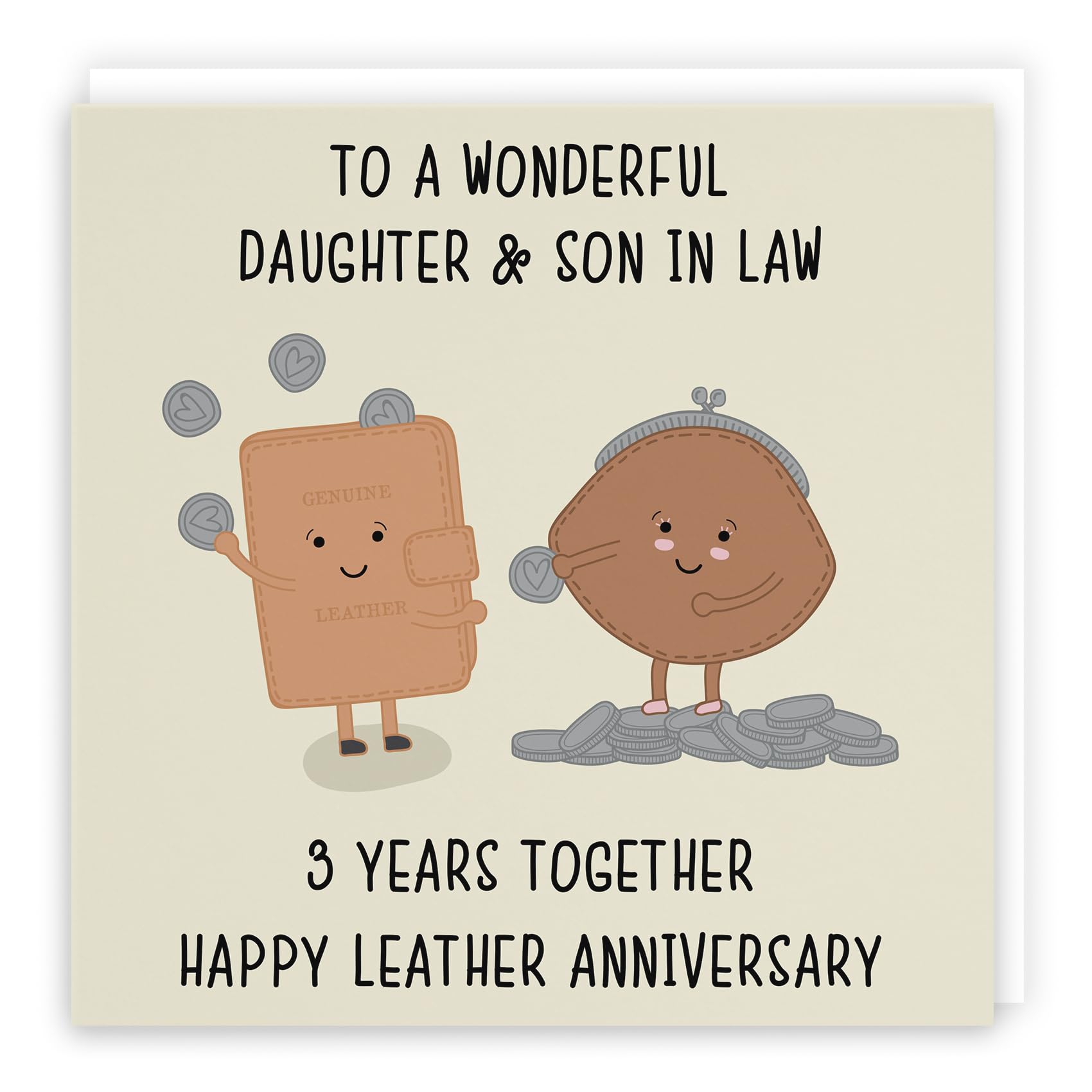Hunts England - Large Daughter And Son In Law 3rd Anniversary Card - To A Wonderful Daughter & Son In Law - 3 Years Together - Happy Leather Anniversary - Iconic Collection - Large - 210 x 210 mm