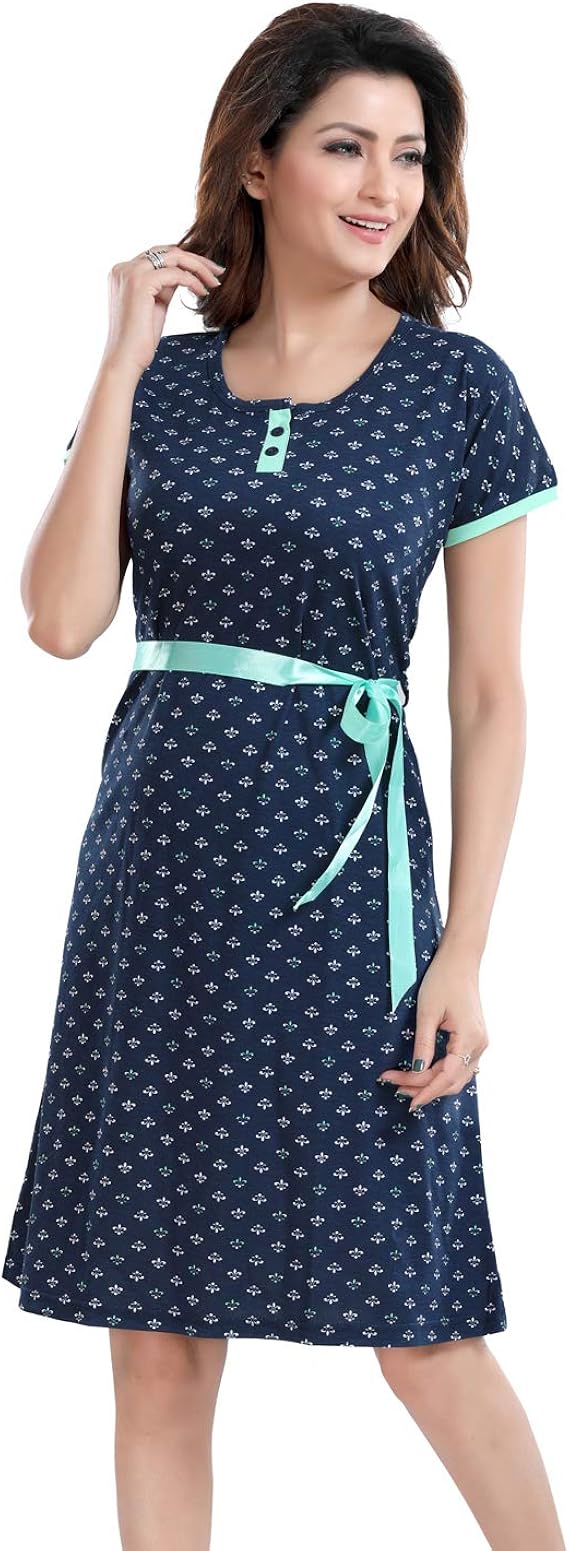 Lovira Navy Blue Cotton Nighty/Nightdress for Women (XL) at Amazon Womenâs Clothing store