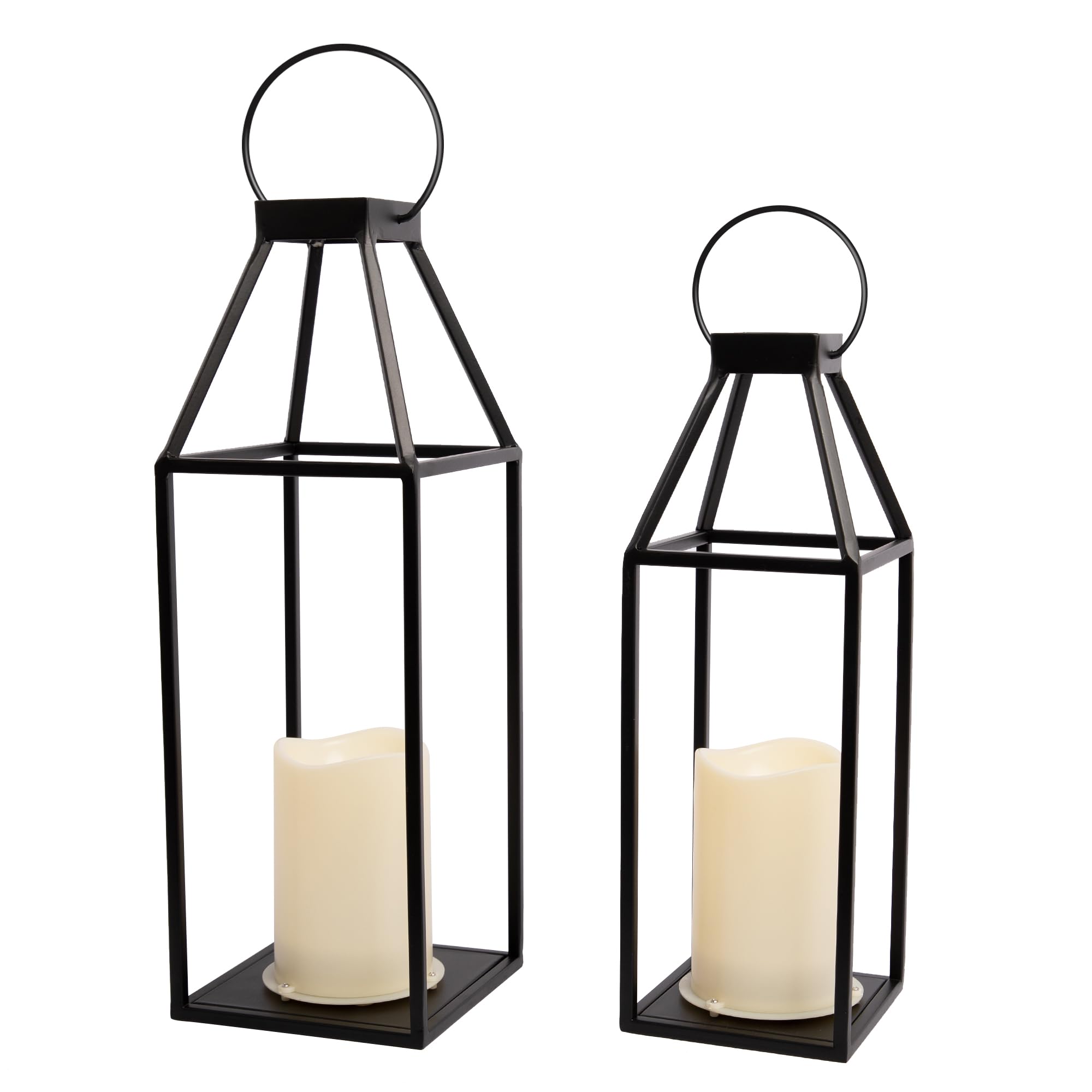 Photo 1 of HPC Decor 2PCS Solar Lanterns for Outdoor Decor- 18in 15in Black Metal Candle Lanterns w/ Waterproof Solar Powered Candles- Modern Farmhouse Hanging for Front Porch,Yard Garden Patio