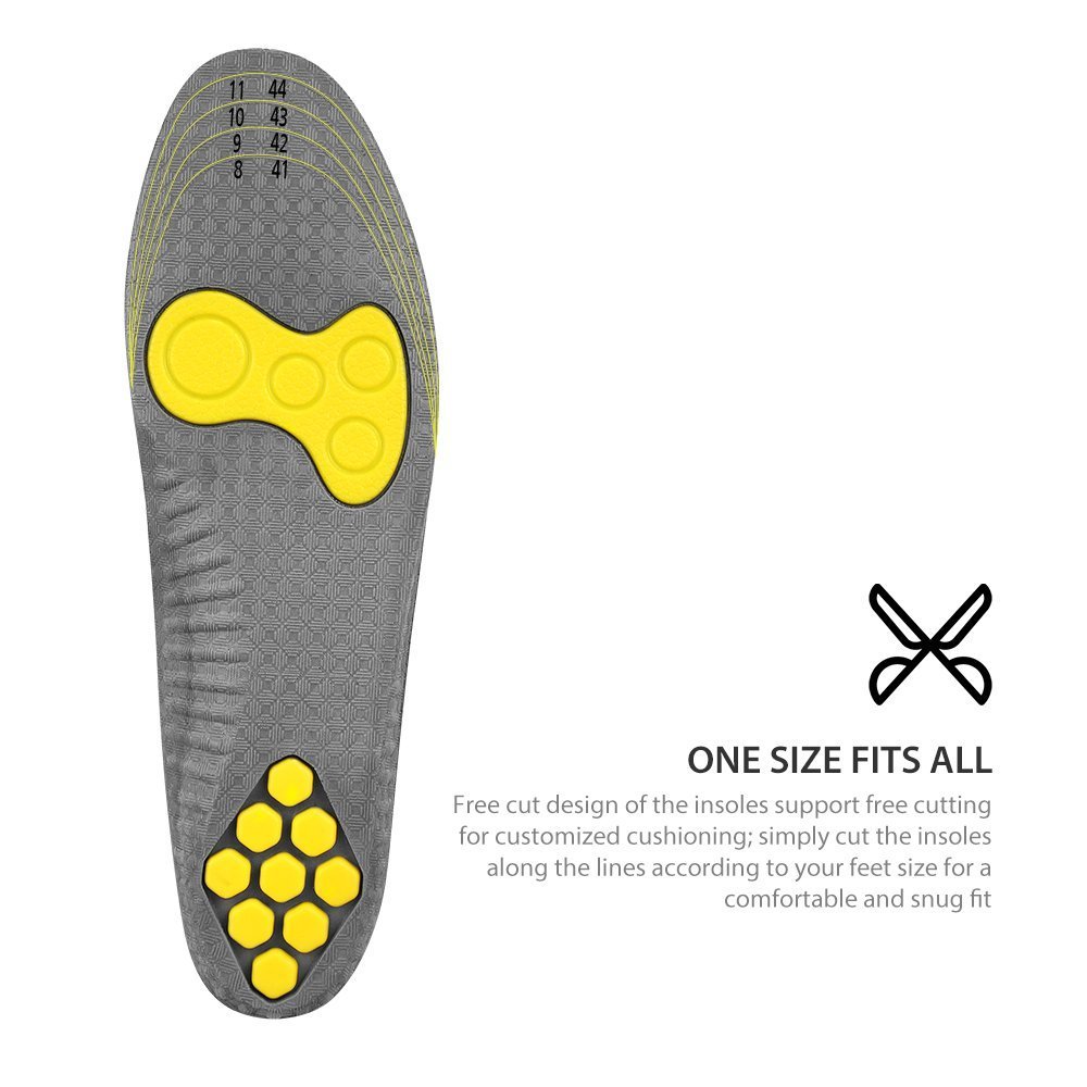 Plemo Gel Sports Shoe Insoles for Men, One Size Fits All with Cushioning Arch Support (Men Size 8 - 12)