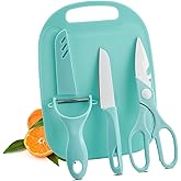 4-in-1 Travel Cutting Board Set, Portable Mini Camping Plastic Cutting Board Stainless Steel Knife with Sheath Peeler Scissors for Dorms Outdoor Picnic Small Kitchen Spaces