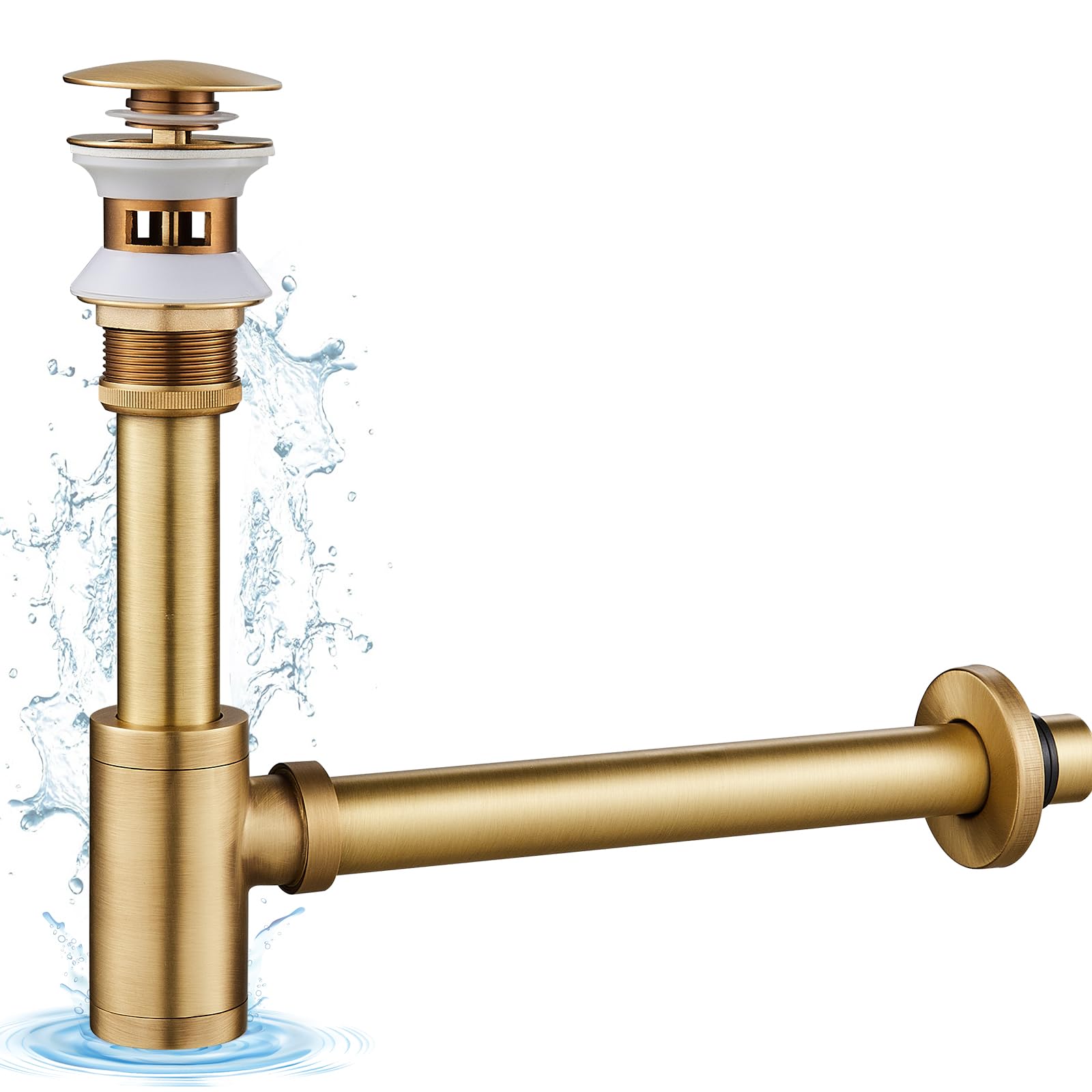 KINKIBOS Brass Bottle Trap with Overflow, G1 1/4 Brass Basin Waste Bottle Trap Set Height Adjustable P Trap Waste Odour Traps Plumbing Drain Pop-up Drain, Antique Brass