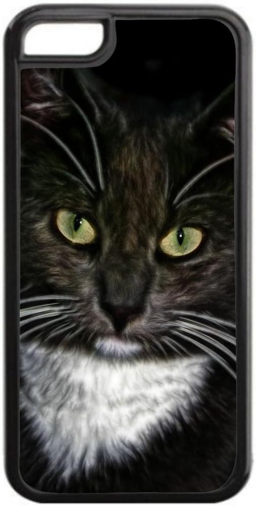 Cat with Green Eyes- Case for the Apple Iphone 5C- Hard Black Plastic Snap On Case with Soft Black Rubber Lining